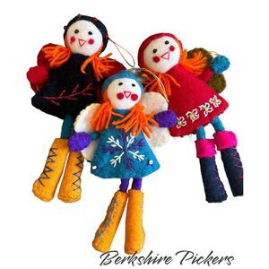 Felt Christmas Fairy Girl Embroidered Felt- Nepal Wool Ornaments approx 7" set/3